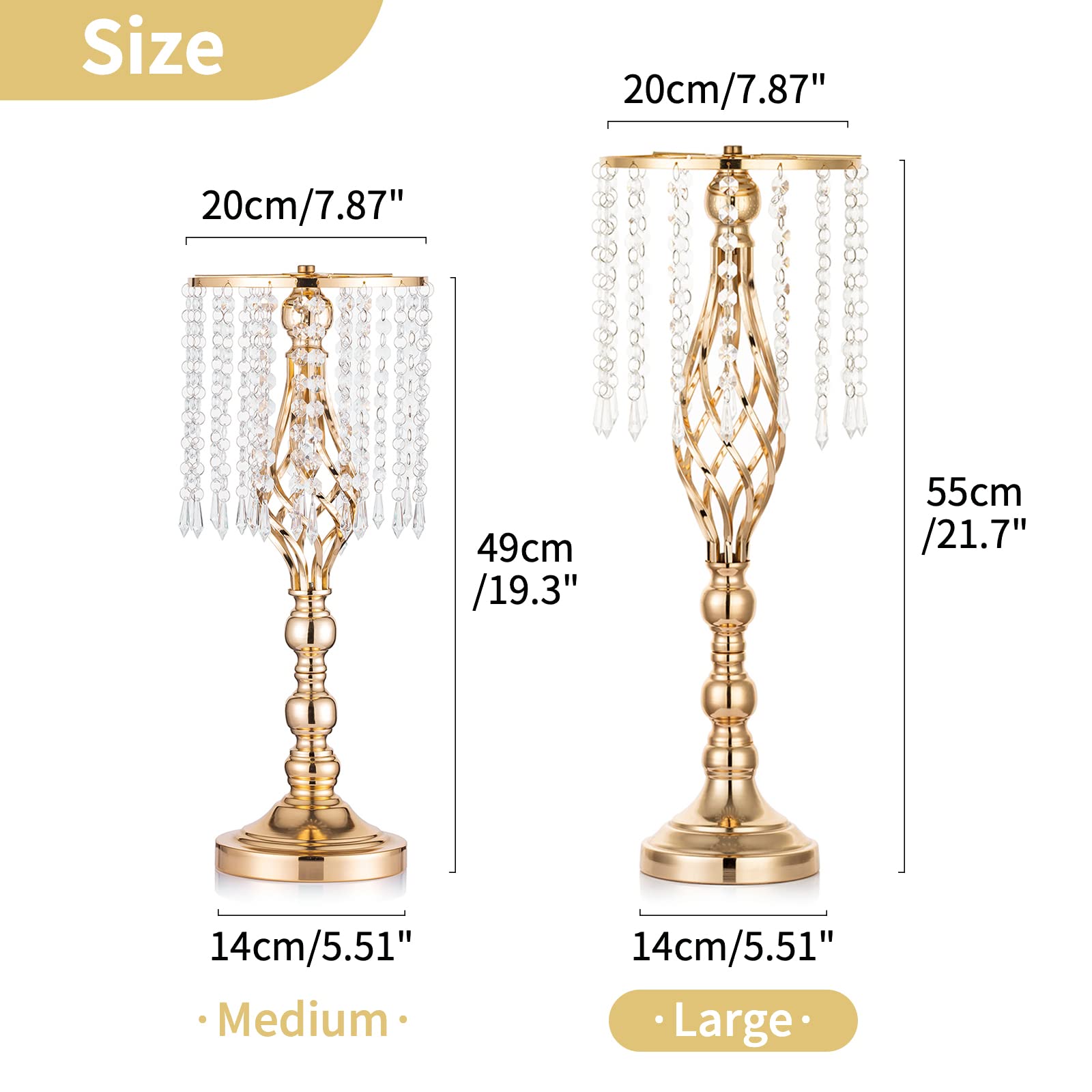 Nuptio 10 Pcs Crystal Flower Stand Wedding Centerpieces for Tables, 21.7in/55cm Tall Elegant Metal Flower Arrangement Stand, Tab
